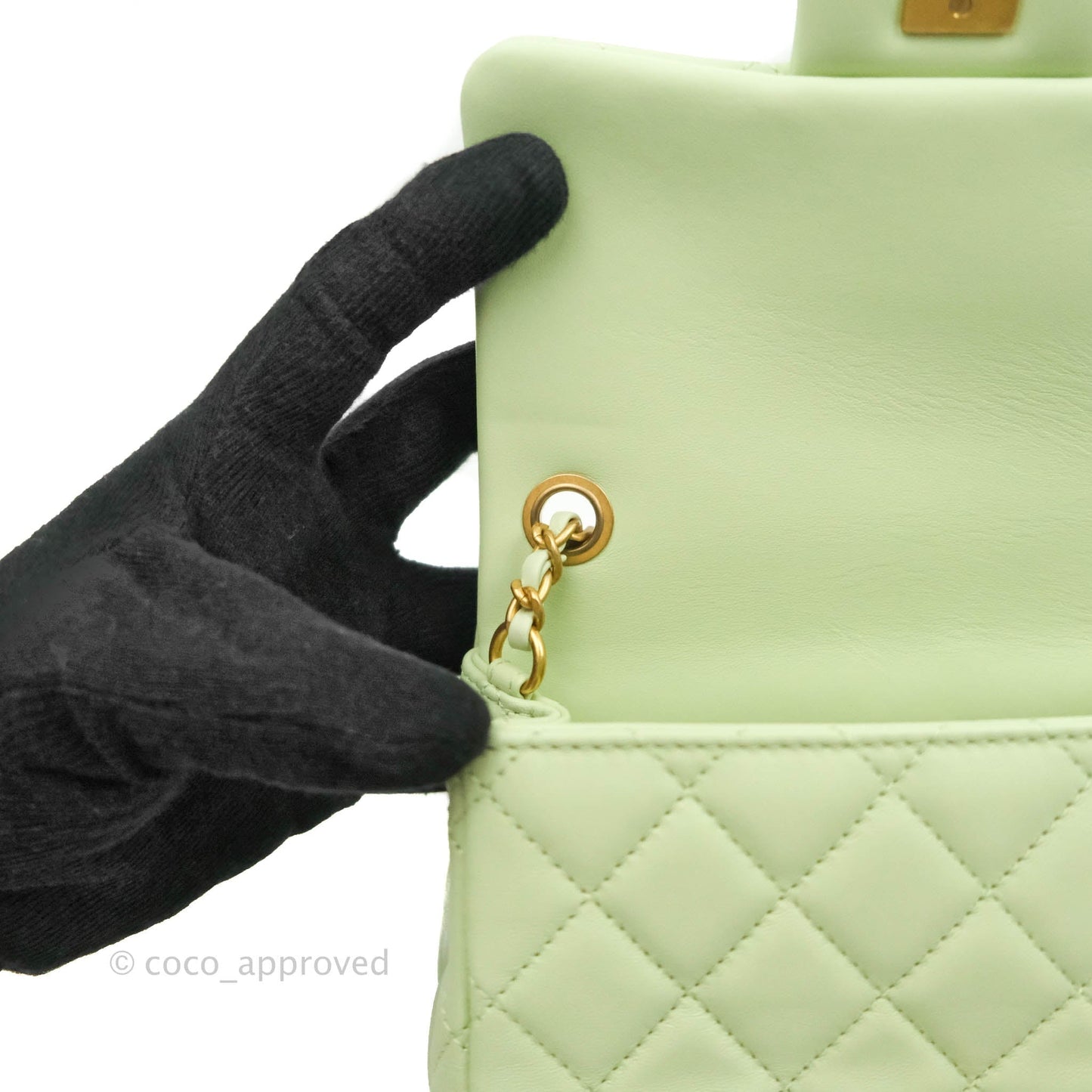 Chanel Pearl Crush Mini Square Quilted Avocado Green Lambskin Aged Gold Hardware