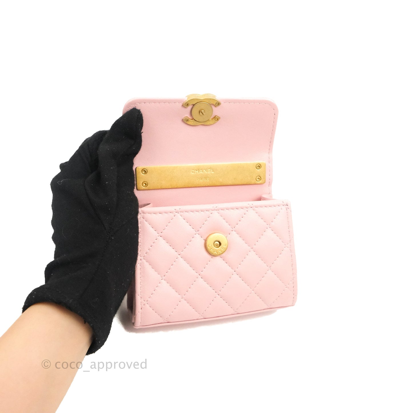 Chanel Mini Enamel Handle Clutch on Chain Pink Lambskin Gold Hardware 22B