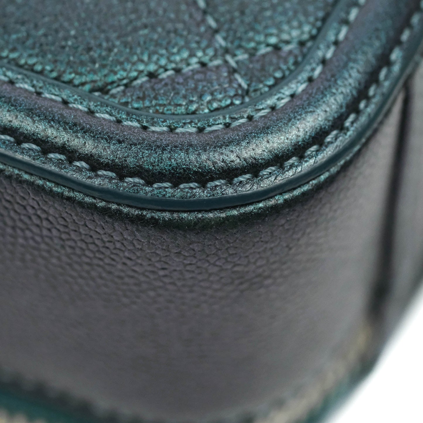 Chanel Quilted Medium CC Filigree Vanity Case Iridescent Dark Turquoise Caviar Rainbow Hardware