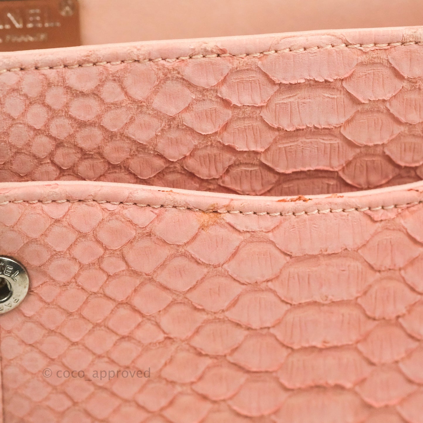 Chanel Classic M/L Medium Flap Quilted Pink Python Silver Hardware