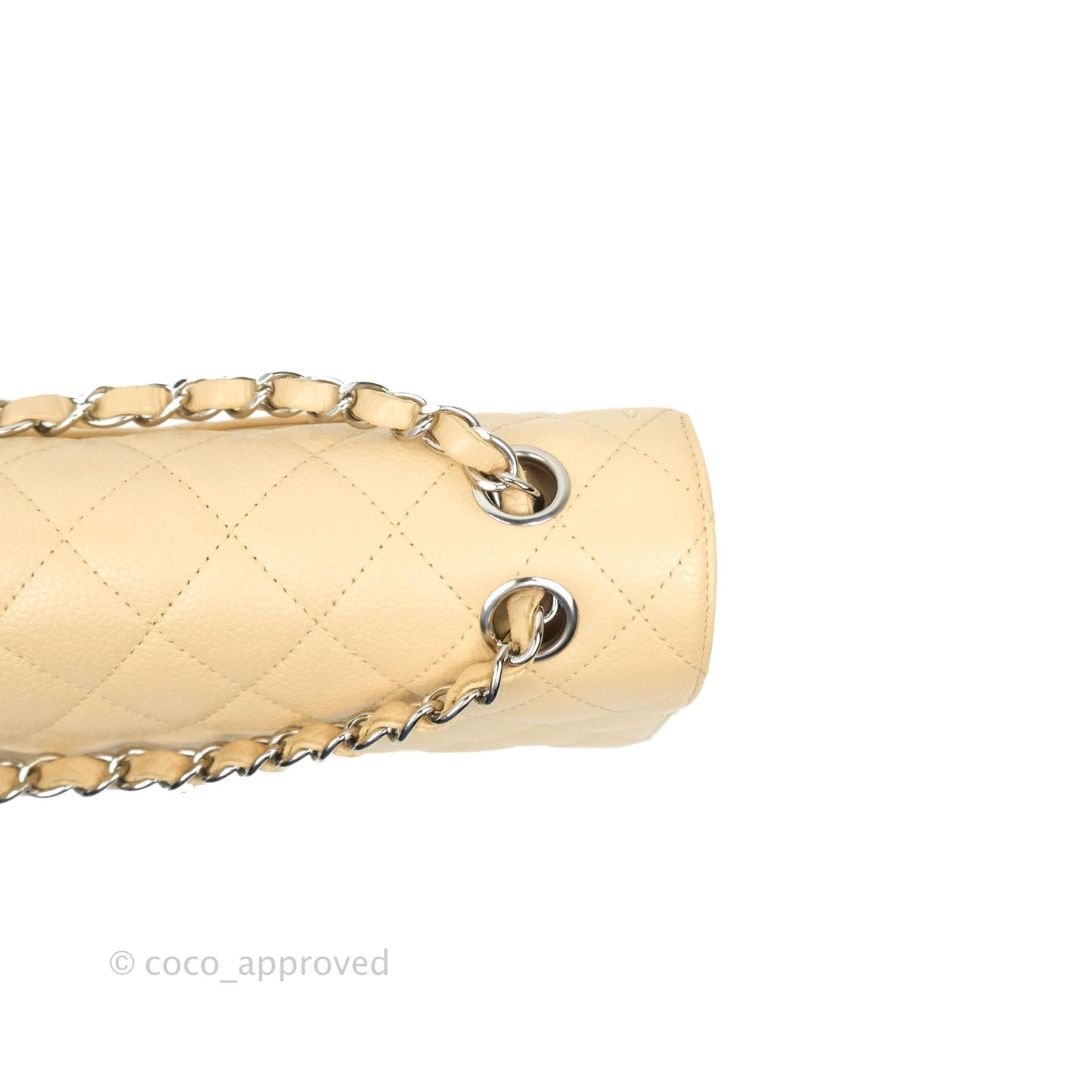 Chanel Classic M/L Medium Flap Quilted Beige Caviar Silver Hardware