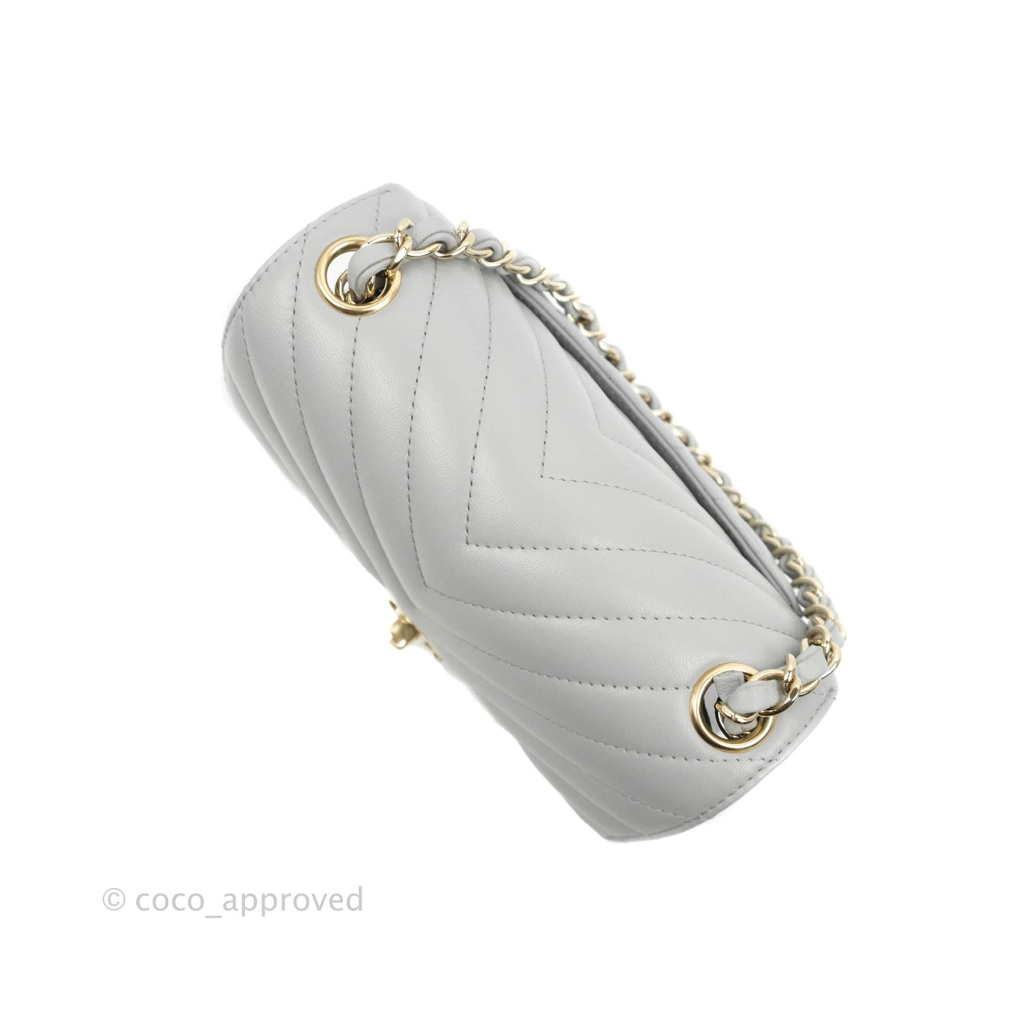 Chanel Mini Square Chevron Grey Lambskin Gold Hardware
