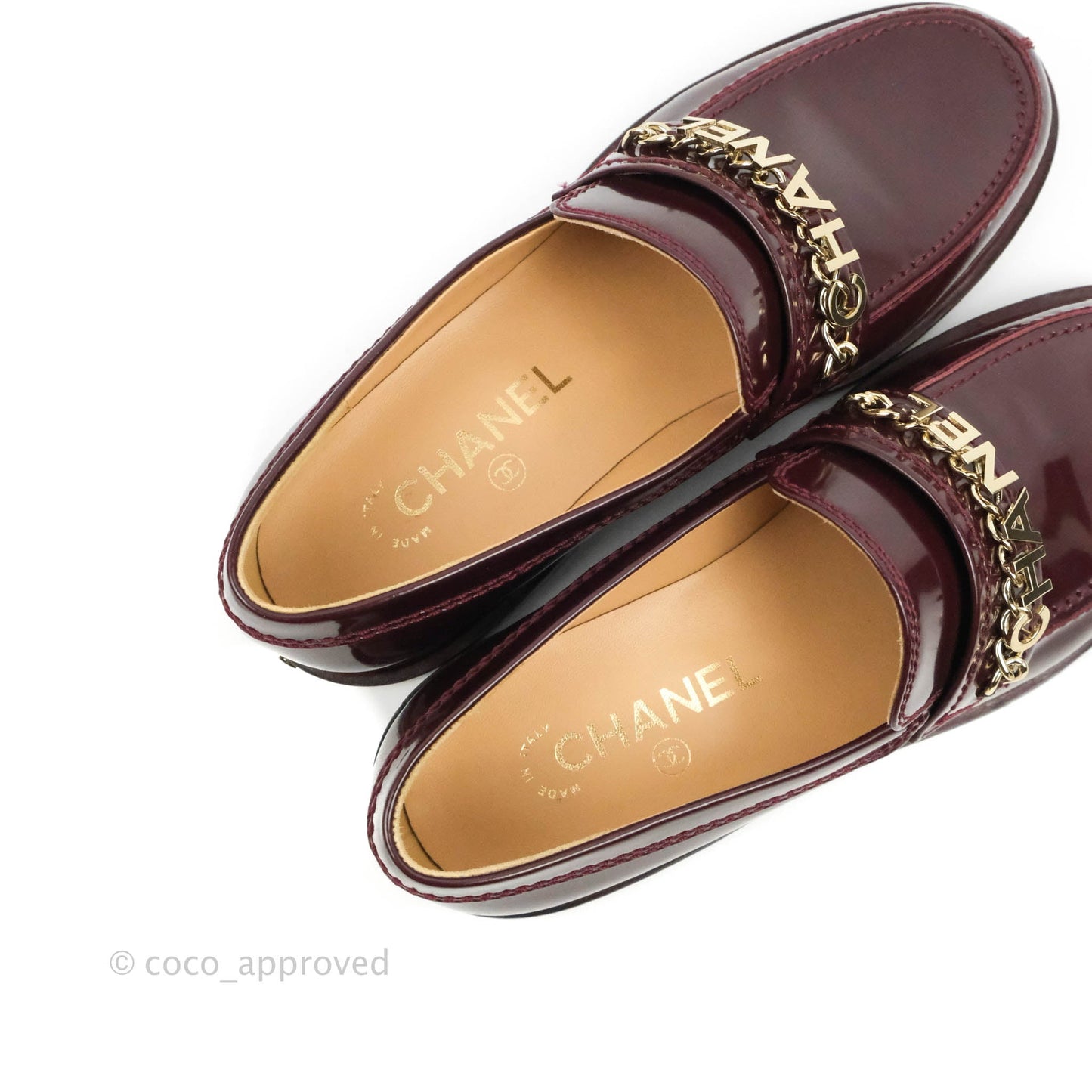Chanel Patent Calfskin Bordeaux Loafers 21S Size 37