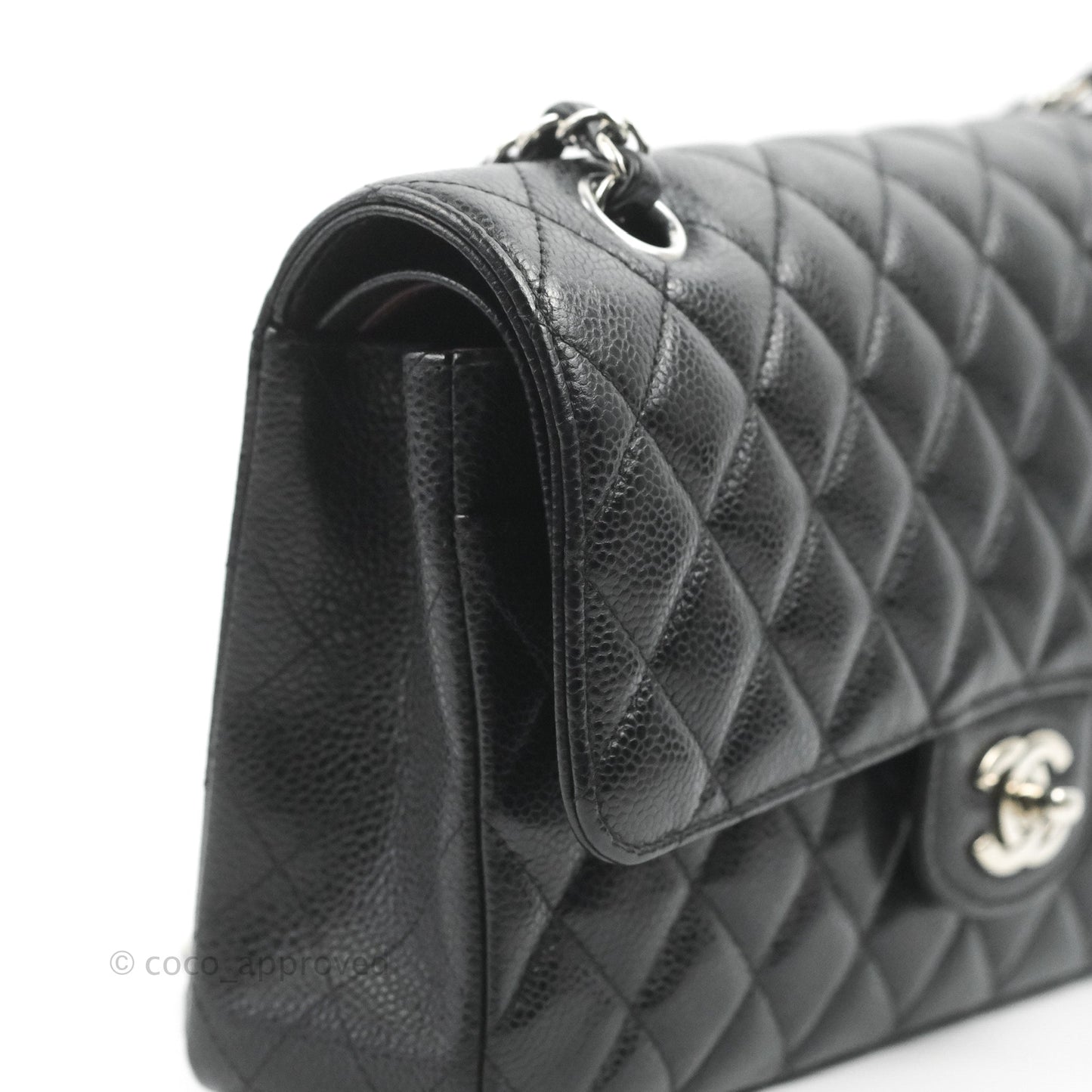 Chanel Classic M/L Medium Flap Quilted Black Caviar Silver Hardware