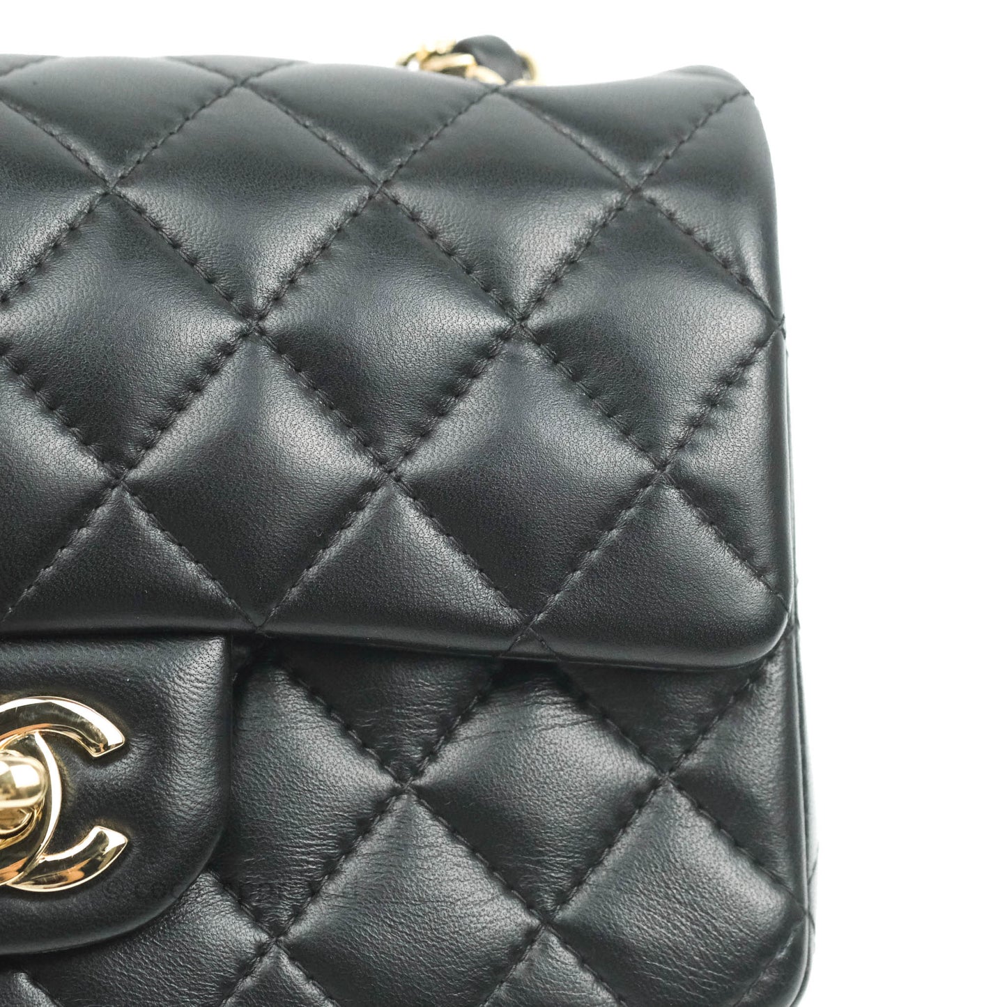 Chanel Quilted Mini Rectangular Black Lambskin Gold Hardware