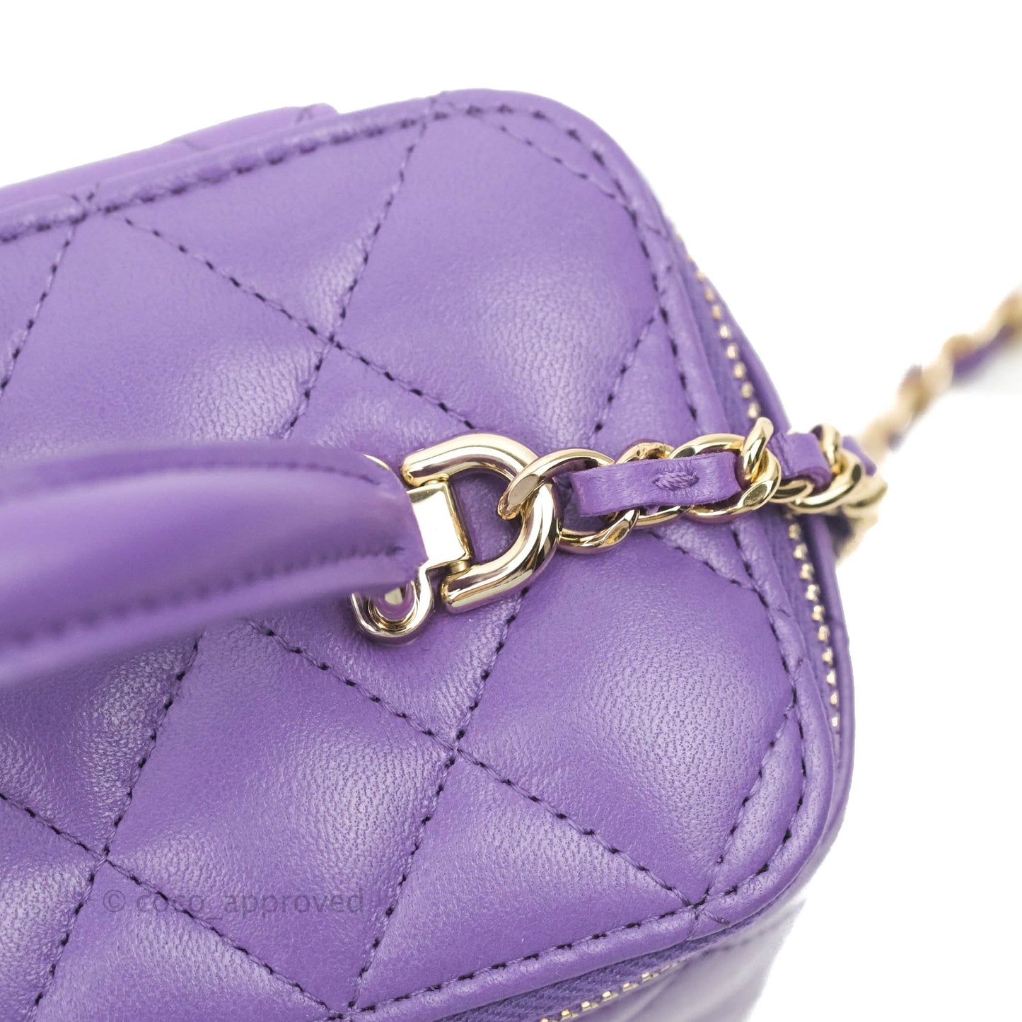 Chanel Classic Vanity Rectangular Top Handle With Chain Purple Lambskin Gold Hardware