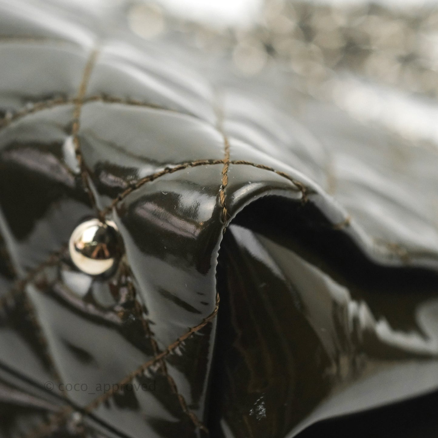 Chanel CC Tote Quilted Dark Green Patent Silver Hardware