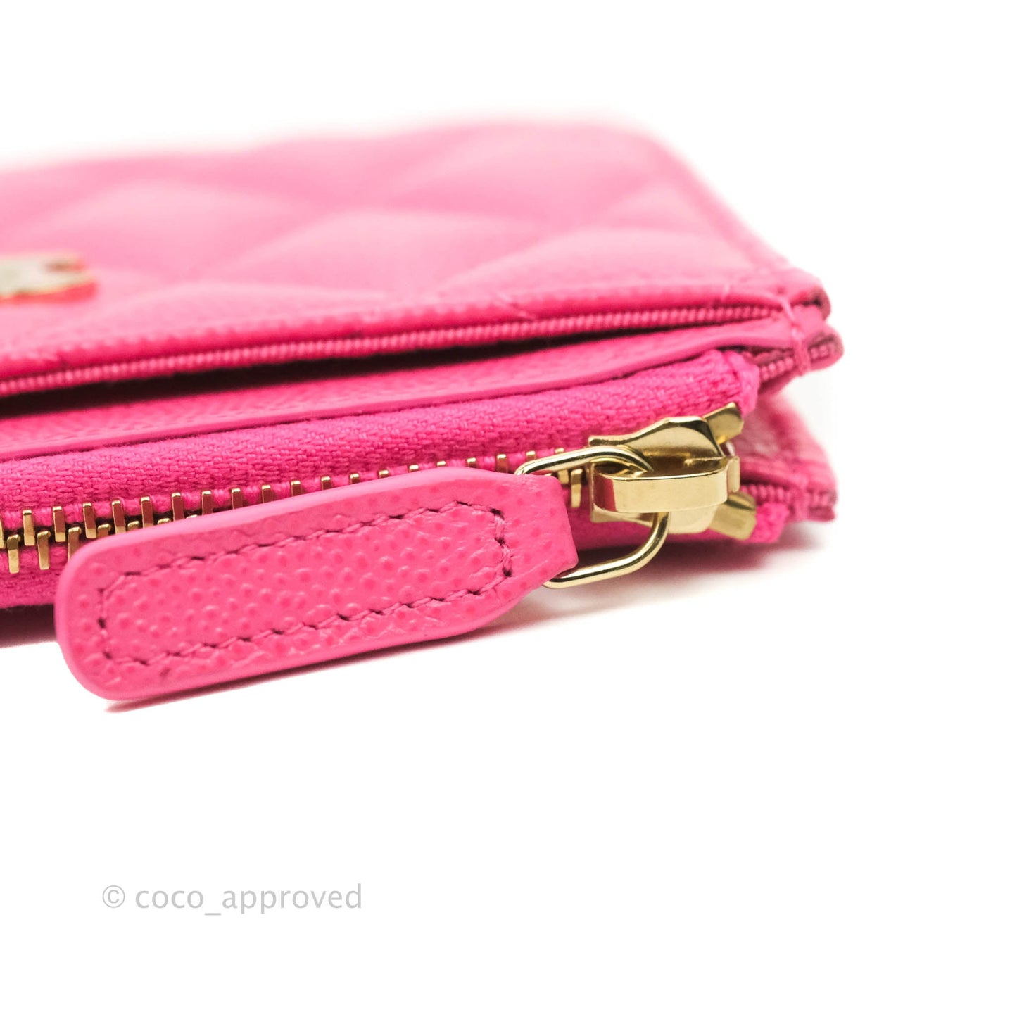 Chanel Quilted CC Zipped Card Holder Pink Caviar Gold Hardware