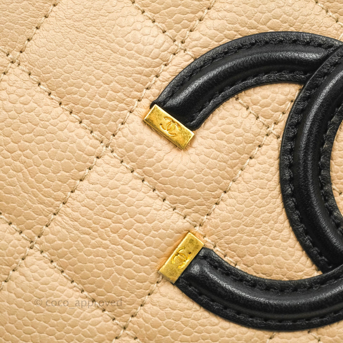 Chanel Quilted Medium CC Filigree Vanity Case Beige Caviar Gold Hardware