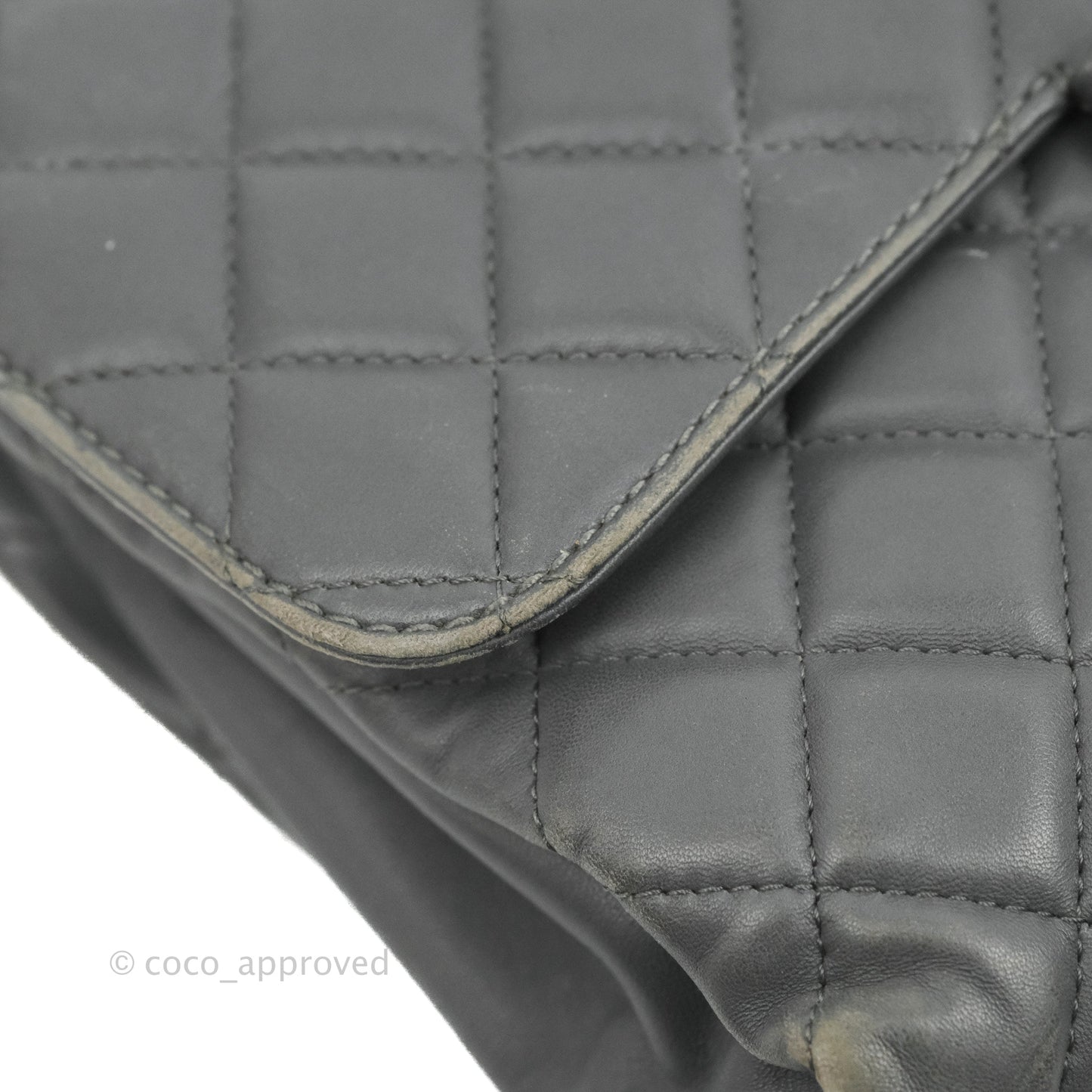 Chanel Quilted Jumbo Coco Loop Flap Dark Grey Lambskin Silver Hardware