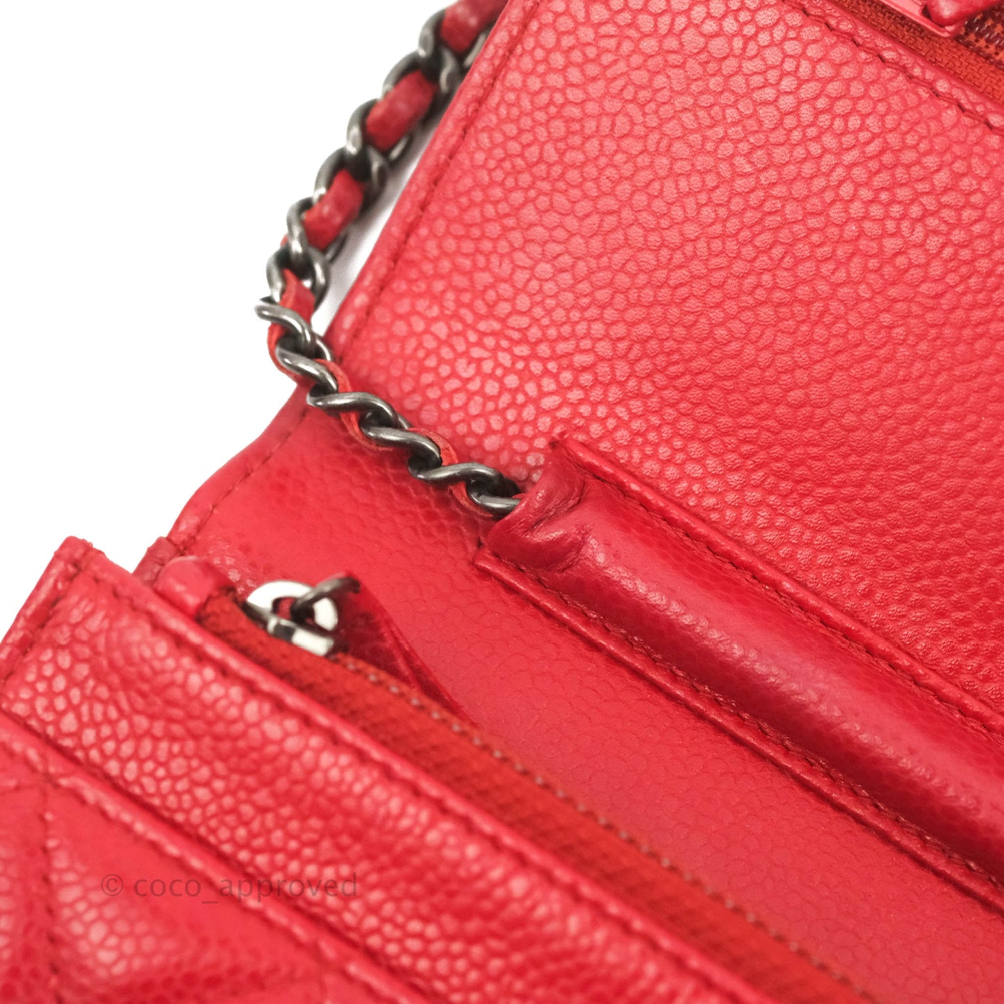 Chanel Quilted Classic Wallet on Chain WOC Red Caviar Ruthenium Hardware
