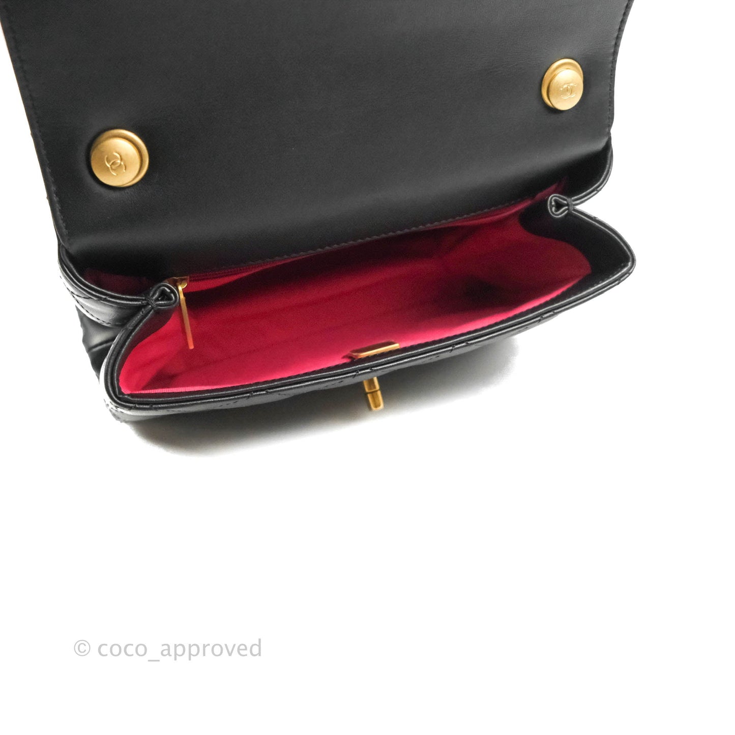 Chanel Small Chain Bar Flap Bag Black Calfskin Aged Gold Hardware
