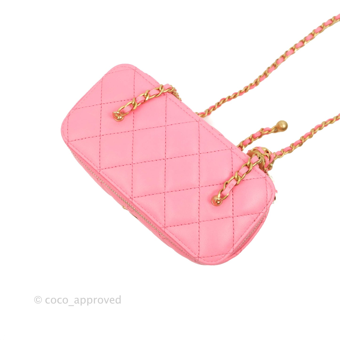 Chanel Vanity with Pearl Crush Chain Pink Lambskin Aged Gold Hardware