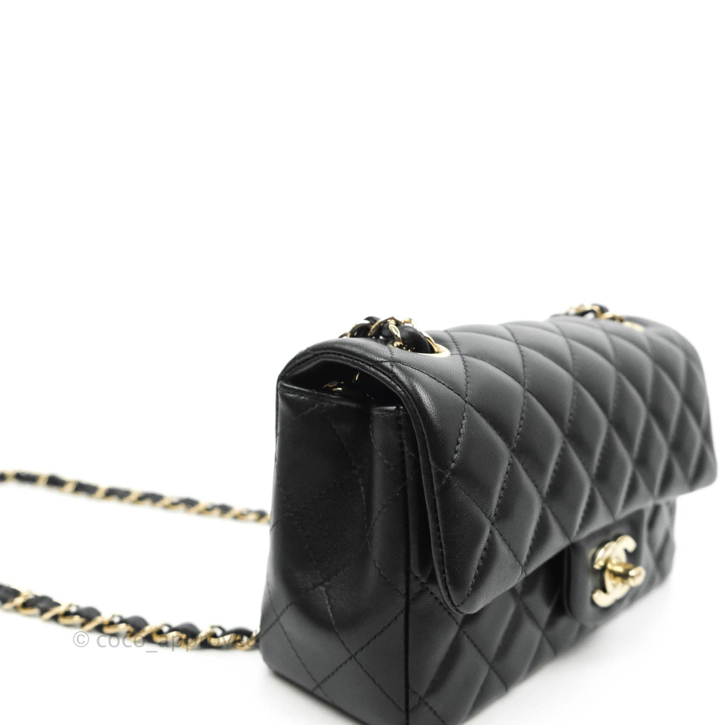 Chanel Quilted Mini Rectangular Flap Black Lambskin Gold Hardware