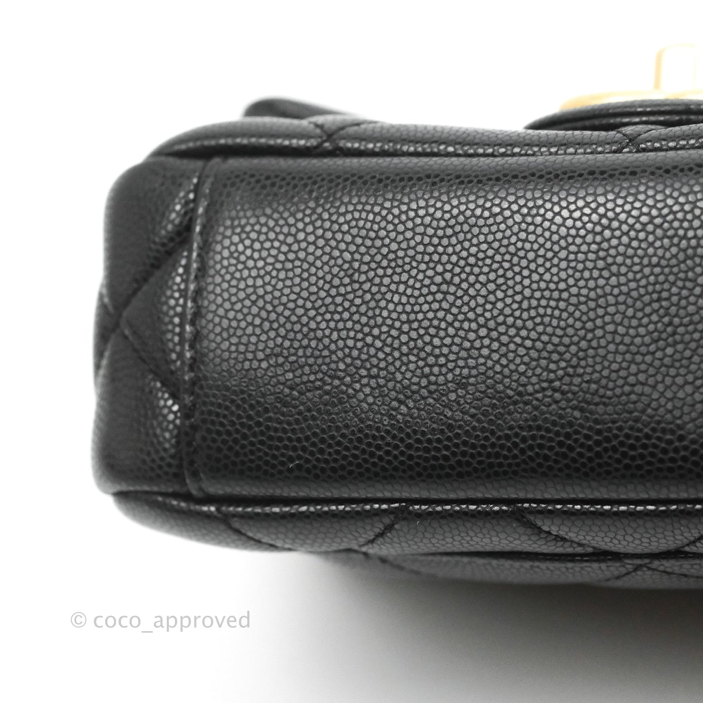 Chanel Mini Flap with Coin Charm Black Caviar Aged Gold Hardware 22A