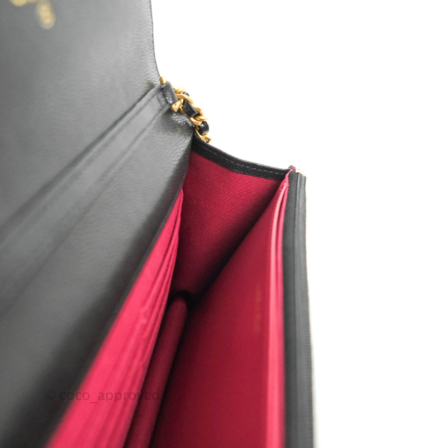 Chanel Quilted Gold CC Coin Wallet on Chain WOC Black Caviar Gold Hardware