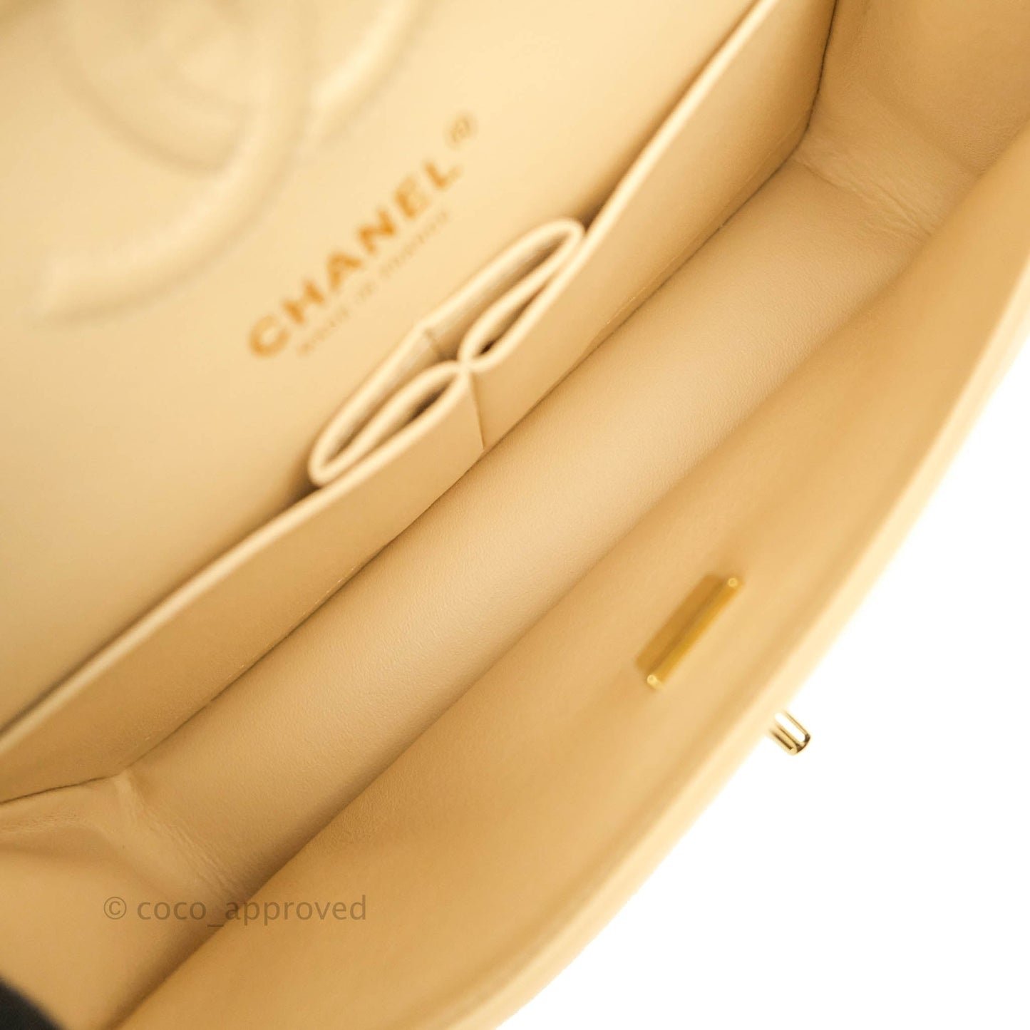 Chanel S/M Small Classic Quilted Flap Beige Caviar Gold Hardware