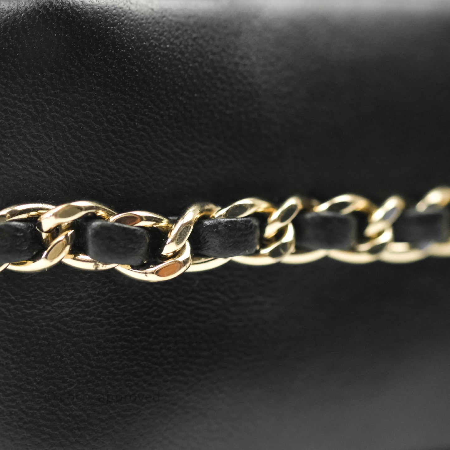 Chanel Logo Pearl Chain Flap Bag Black Lambskin Gold Hardware