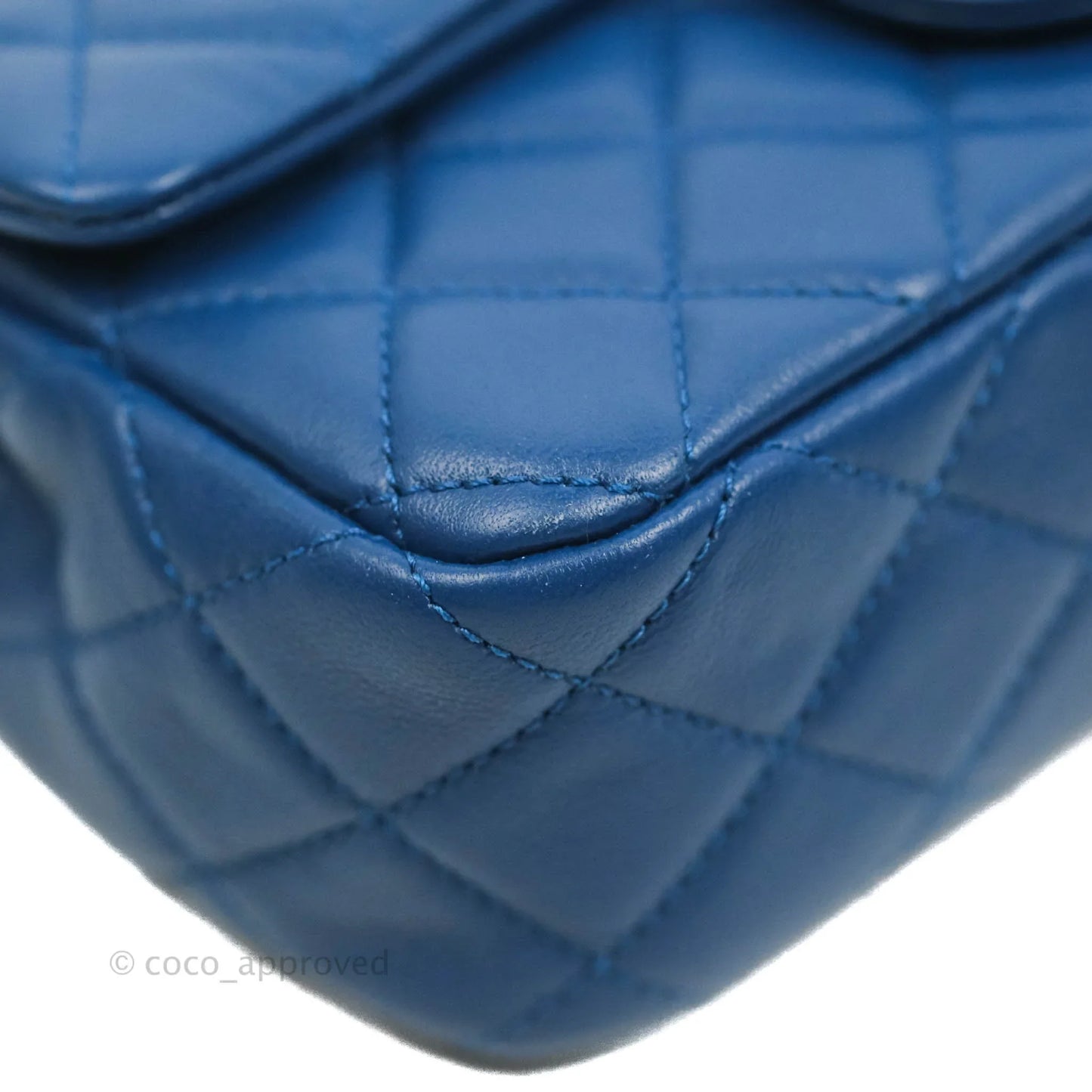 Chanel Quilted Mini Rectangular Pearl Crush Blue Lambskin Aged Gold Hardware