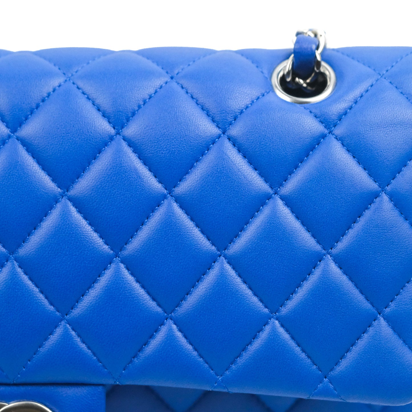 Chanel Classic M/L Medium Flap Quilted Blue Lambskin Silver Hardware