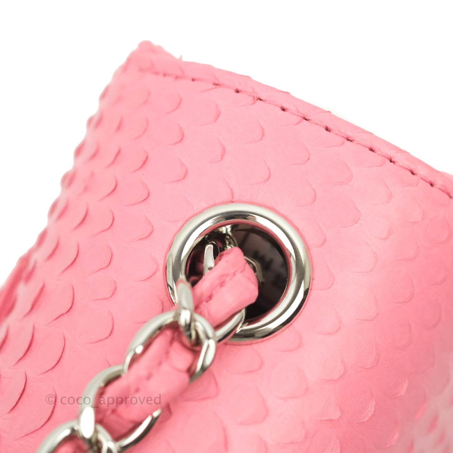 Chanel Quilted Mini Rectangular Python Pink Silver Hardware