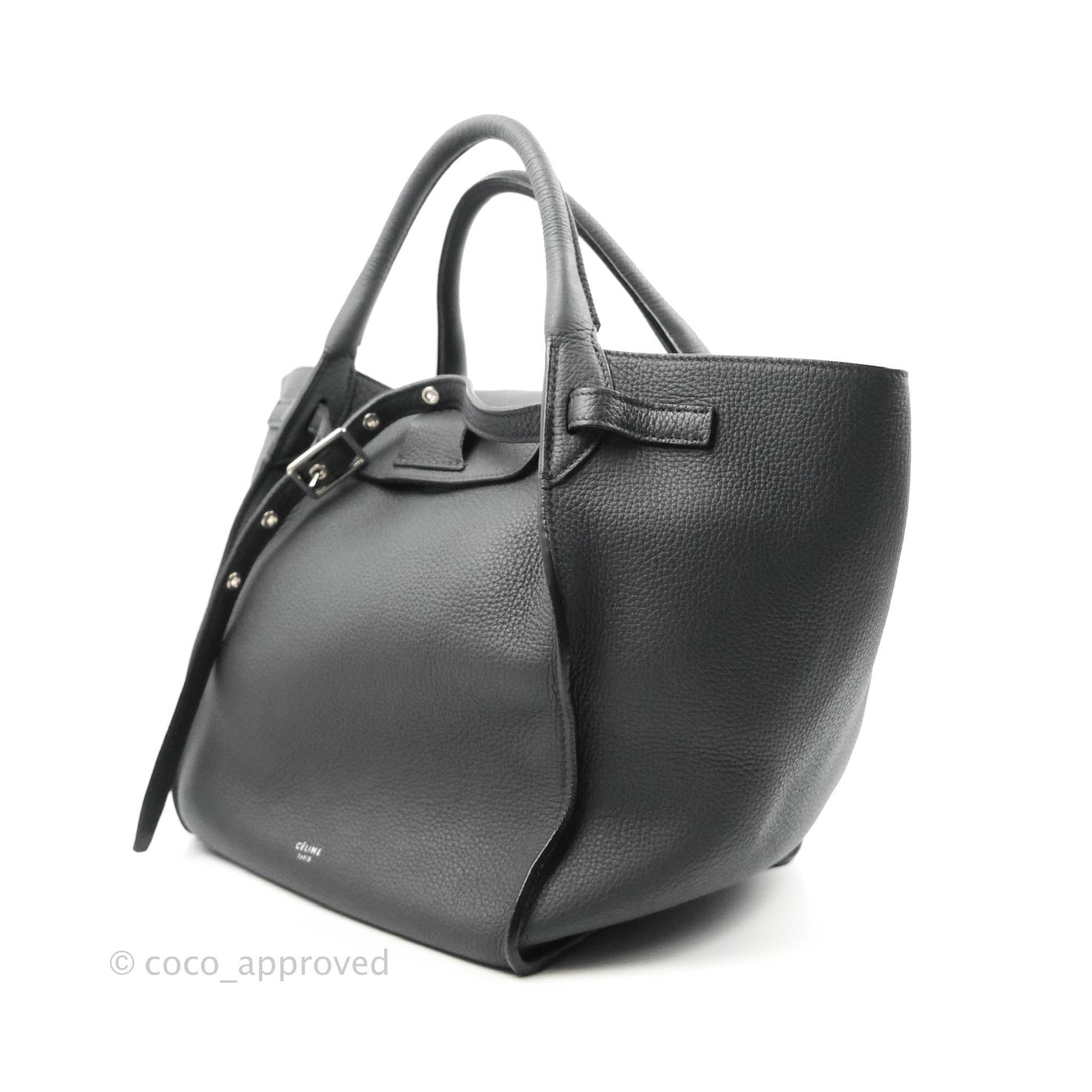 Celine Small Big Bag Black Supple Grained Leather Silver Hardware Dark Grey