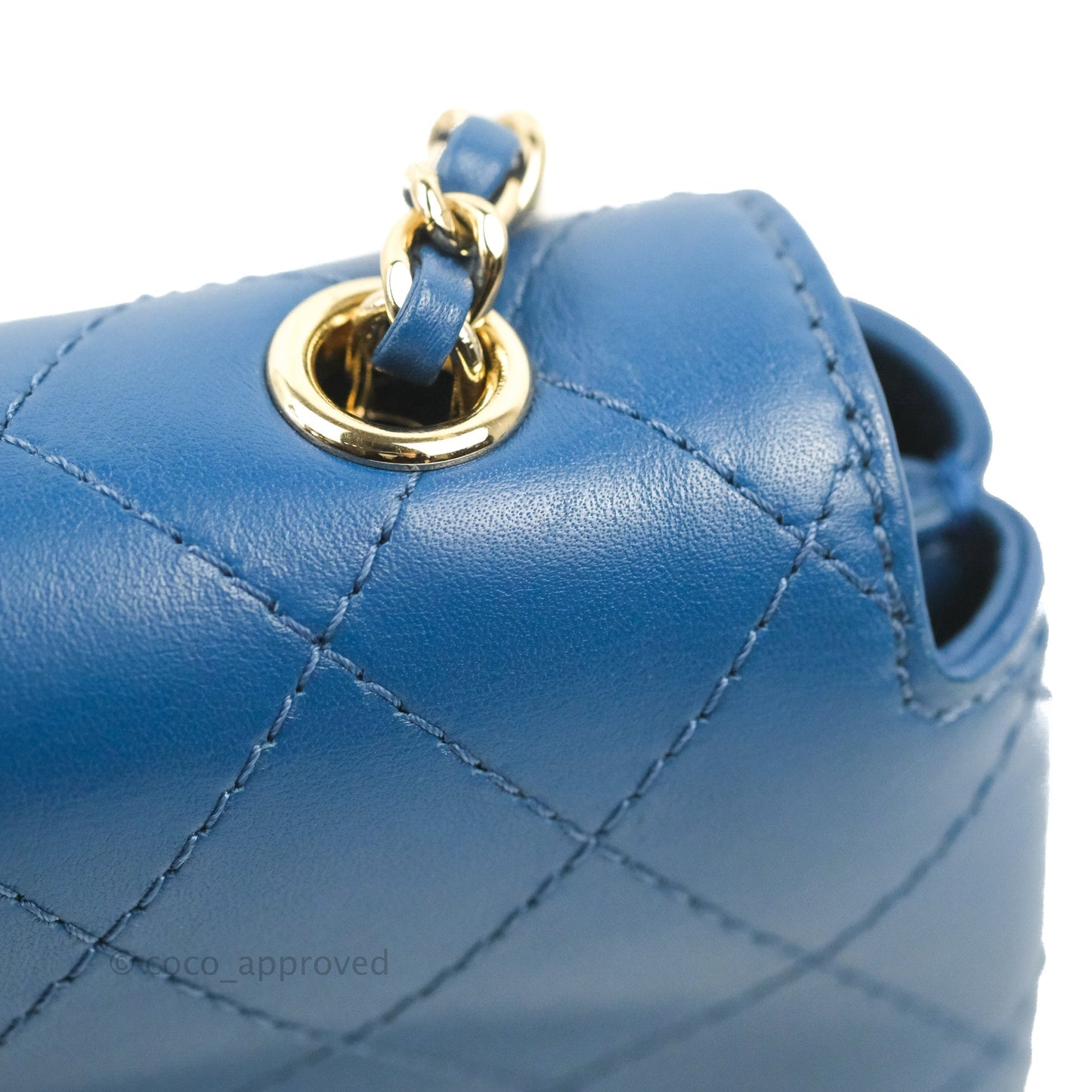 Chanel Blue Quilted Leather Small Frame In Flap Bag
