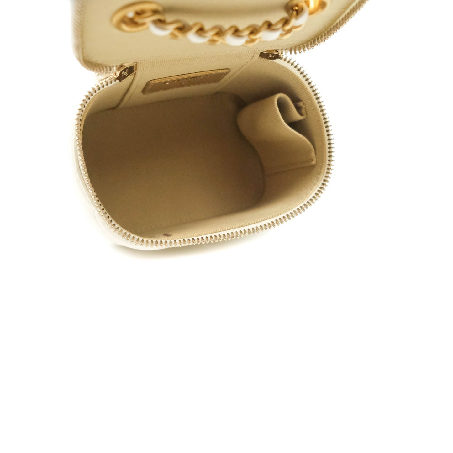 Chanel Mini Pearl Crush Vanity With Chain White Lambskin Aged Gold Hardware