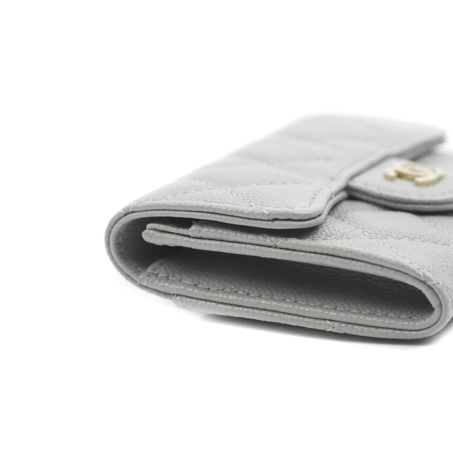 Chanel Quilted Flap Card Holder Grey Caviar Gold Hardware