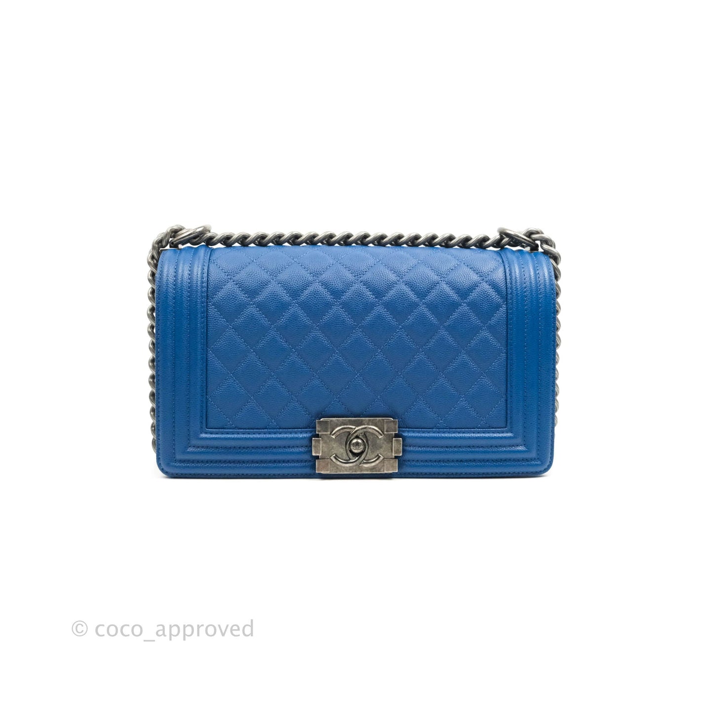 Chanel Quilted Medium Boy Blue Caviar Ruthenium Hardware