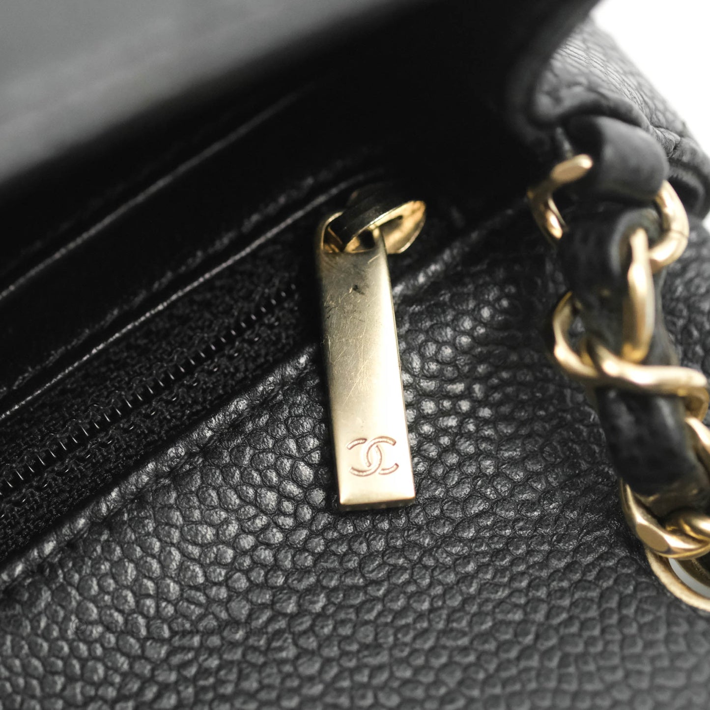 Chanel Quilted Mini Square Flap Bag Pearly Black Caviar Matte Gold Hardware