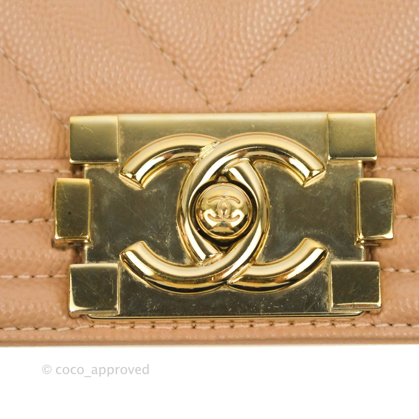 Chanel Small Chevron Boy Dark Beige Caviar Gold Hardware