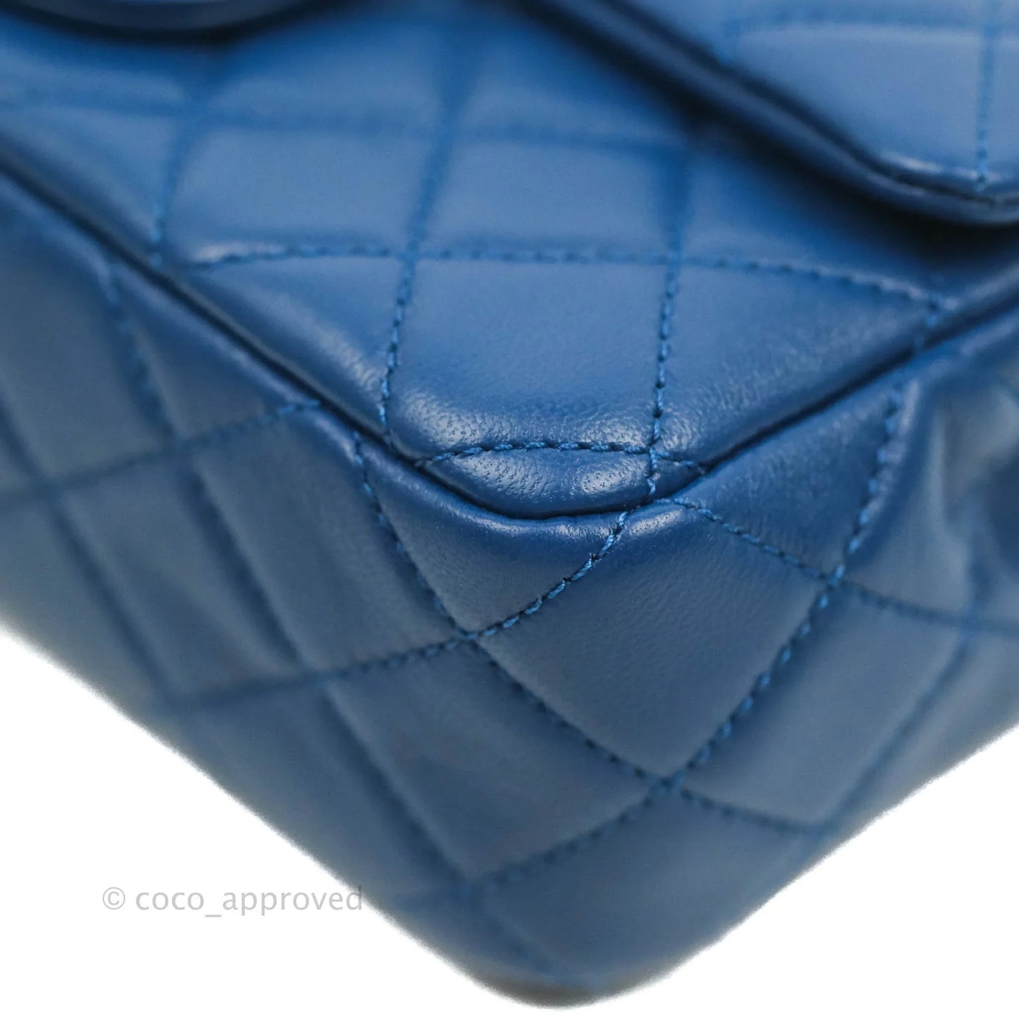 Chanel Quilted Mini Rectangular Pearl Crush Blue Lambskin Aged Gold Hardware