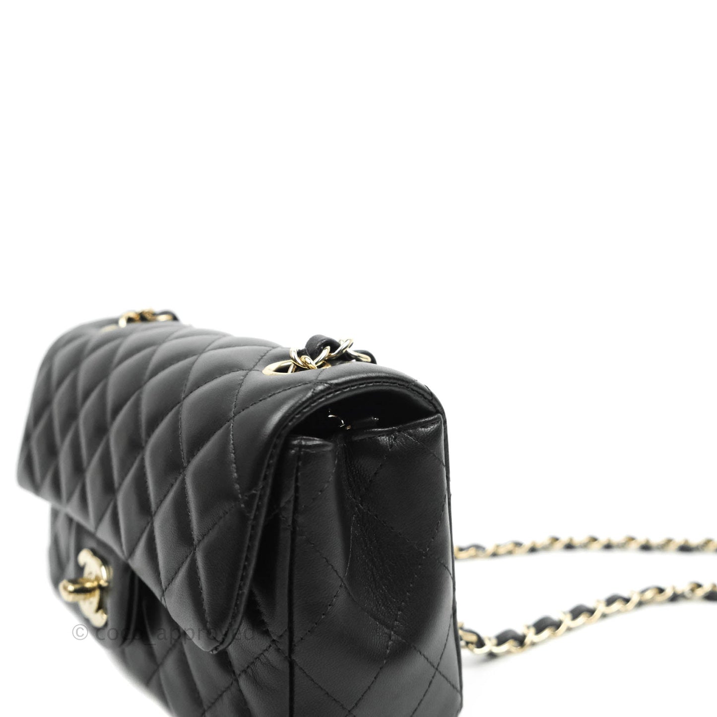 Chanel Quilted Mini Rectangular Flap Black Lambskin Gold Hardware