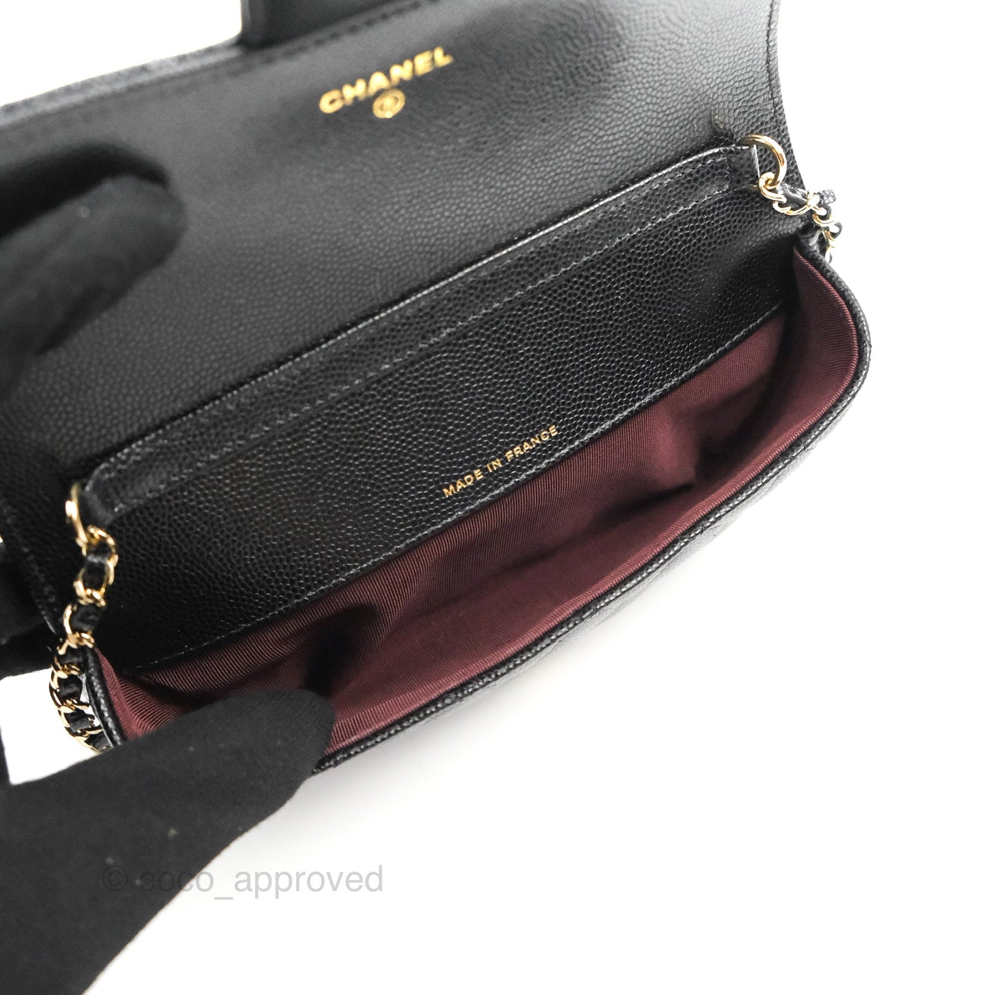 Chanel Quilted Case With Chain Black Caviar Gold Hardware