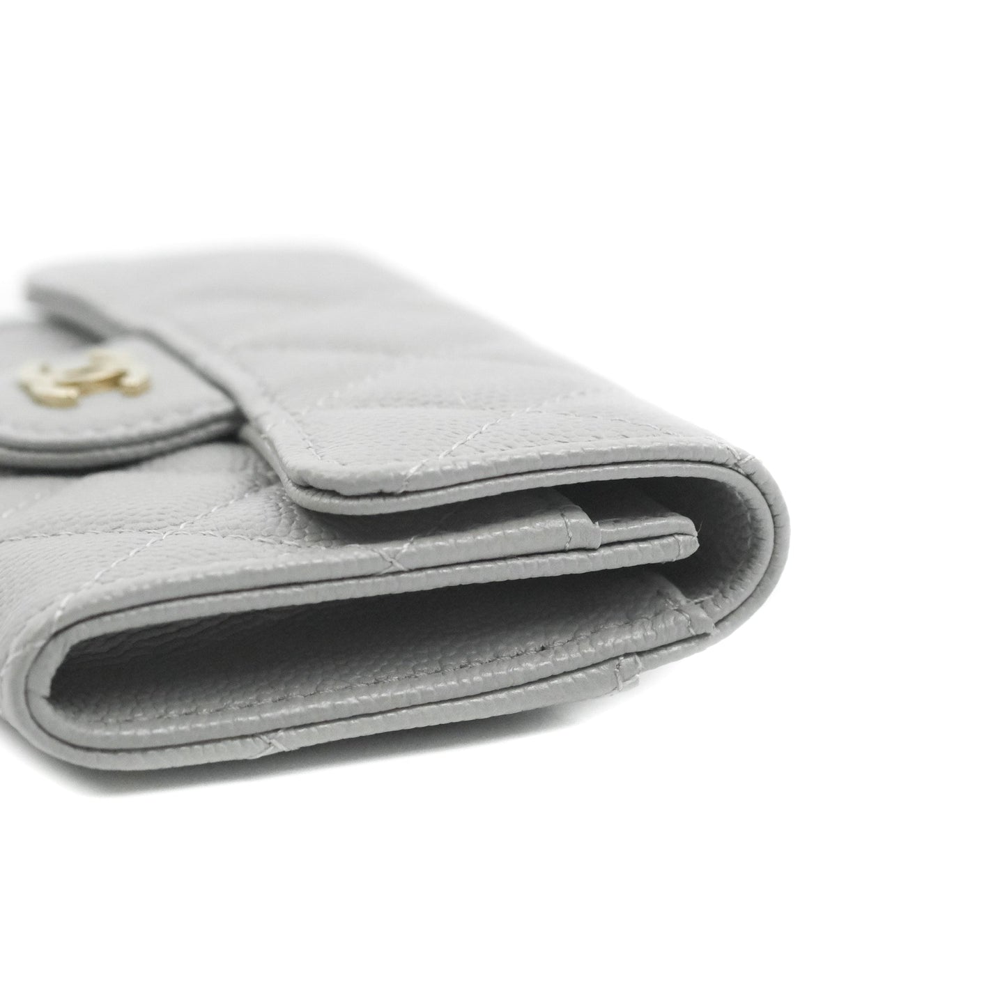Chanel Quilted Flap Card Holder Grey Caviar Gold Hardware