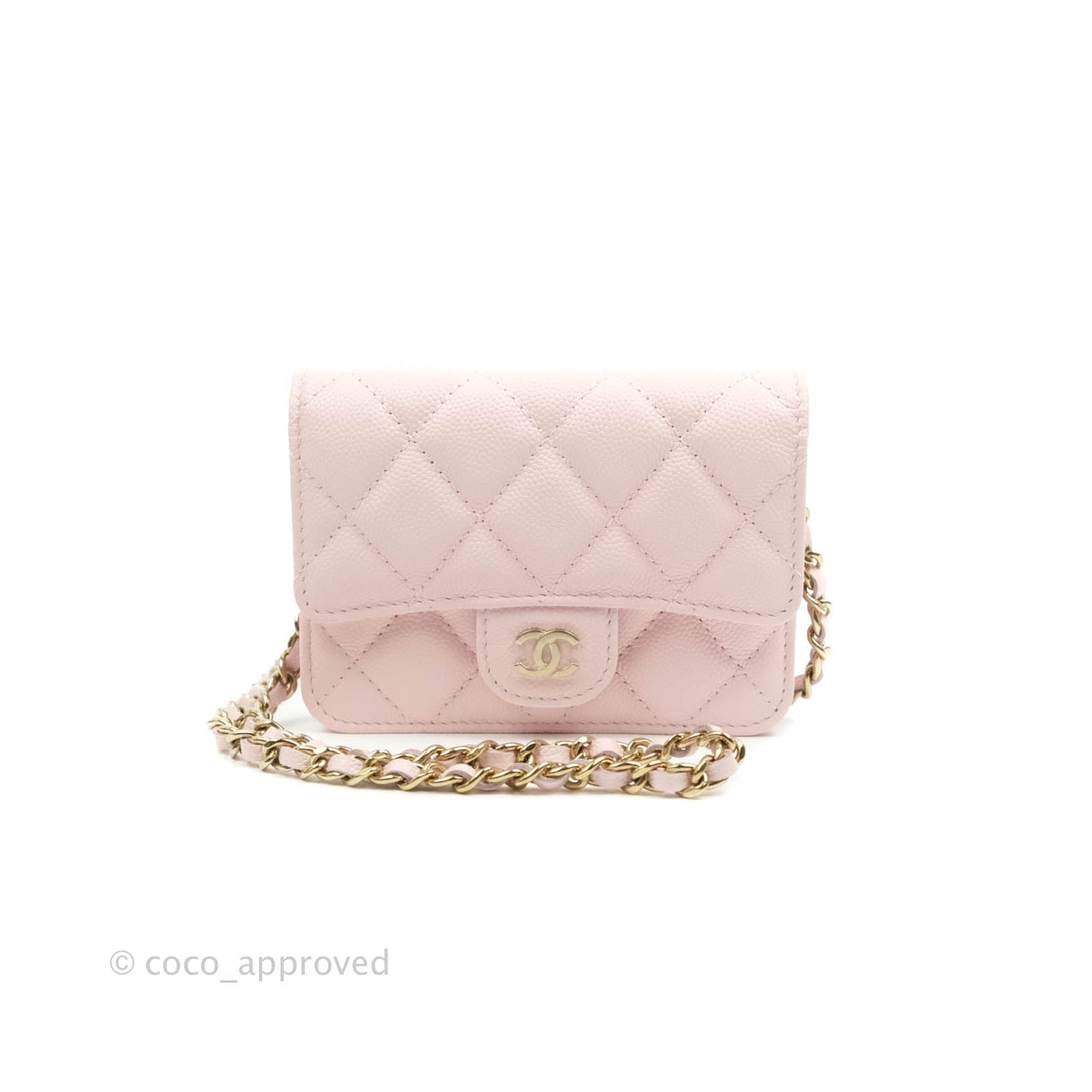 Chanel Mini Wallet With Chain Light Pink Caviar Gold Hardware