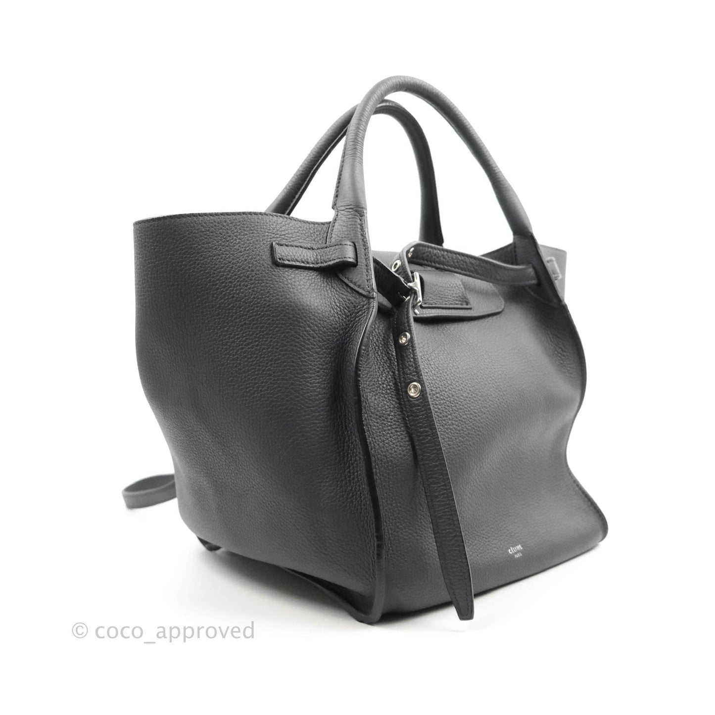 Celine Small Big Bag Black Supple Grained Leather Silver Hardware Dark Grey