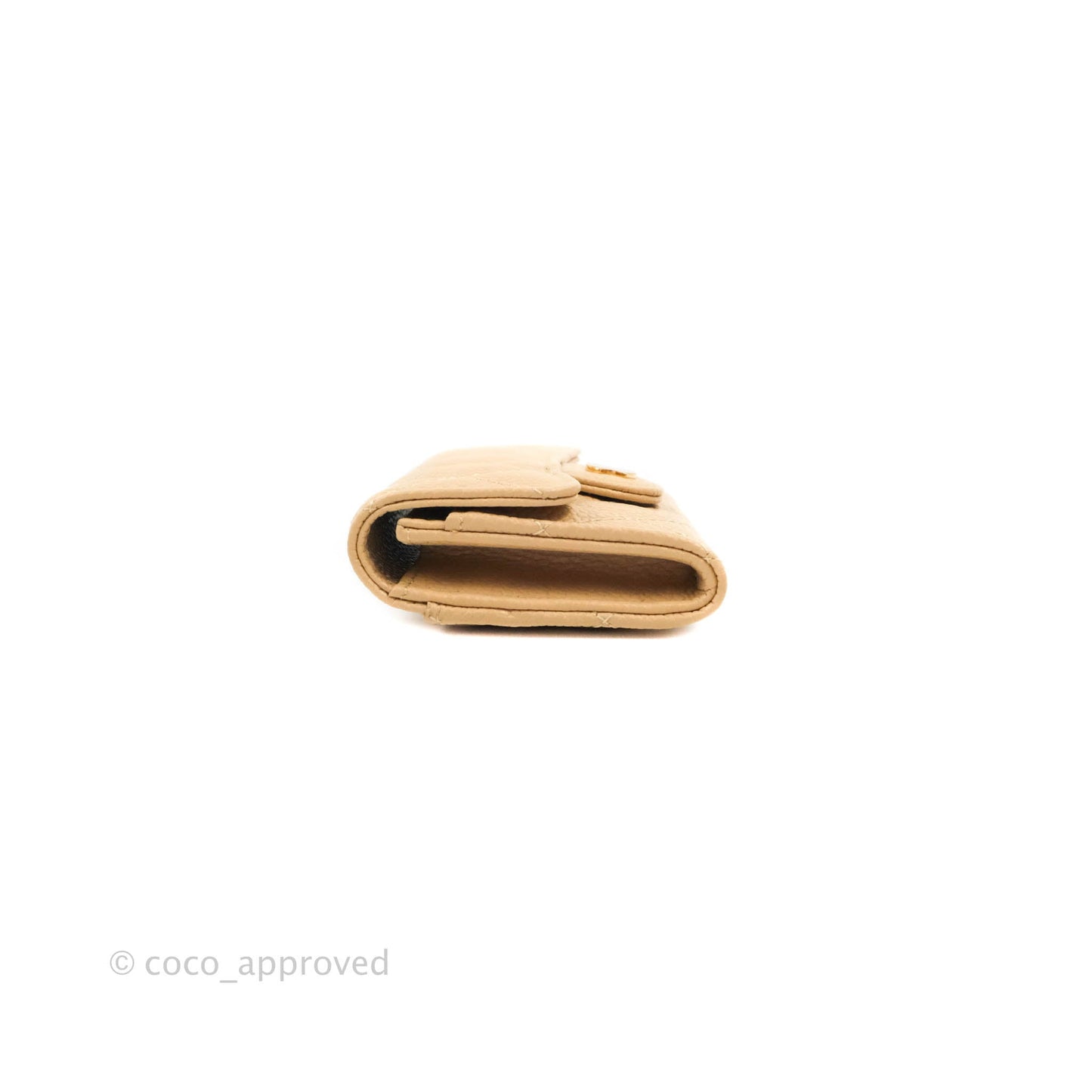 Chanel Quilted Flap Card Holder Beige Caviar Gold Hardware
