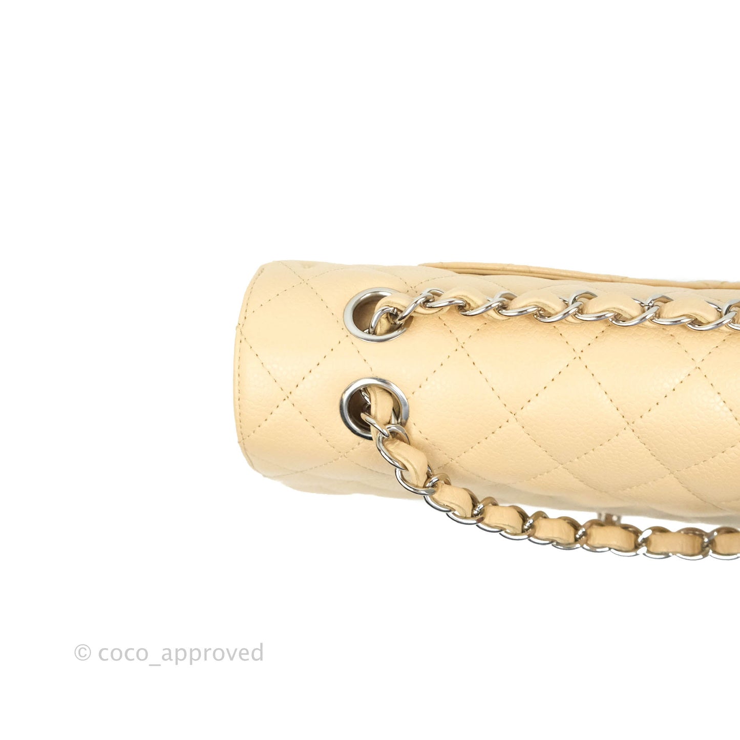 Chanel Classic M/L Medium Flap Quilted Beige Caviar Silver Hardware