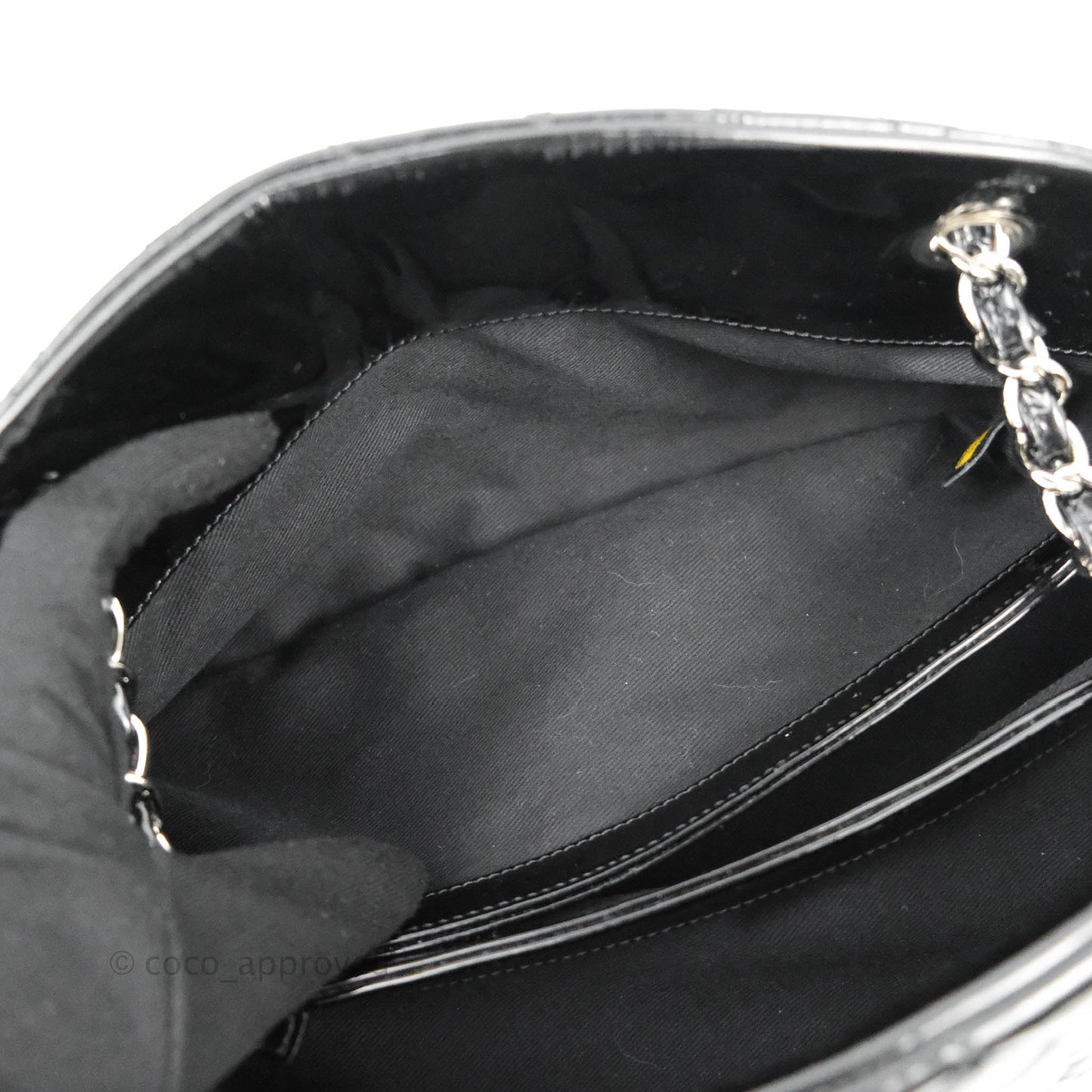 Chanel Mademoiselle Medium Bowling Black Patent Leather Silver Hardware