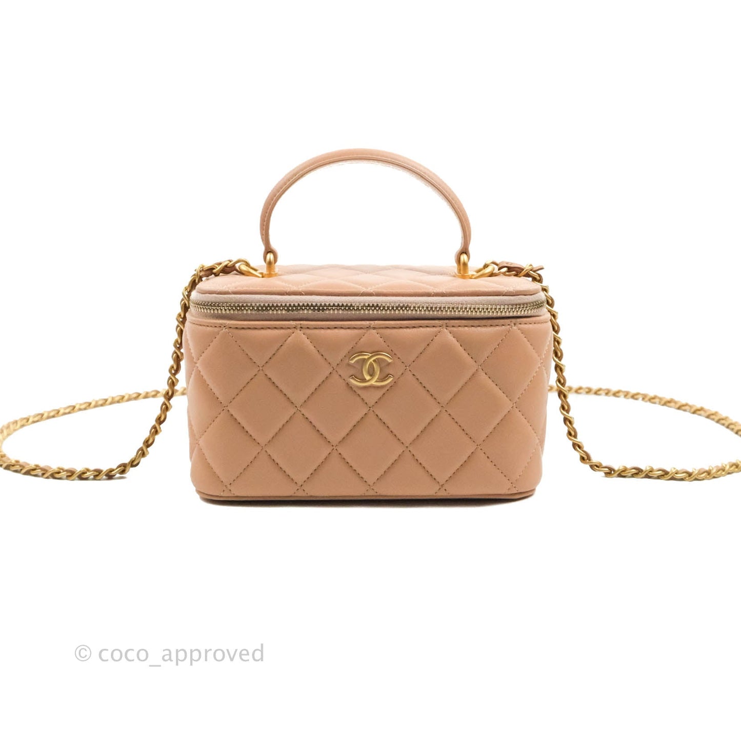 Chanel Vanity With Chain Beige Lambskin Aged Gold Hardware