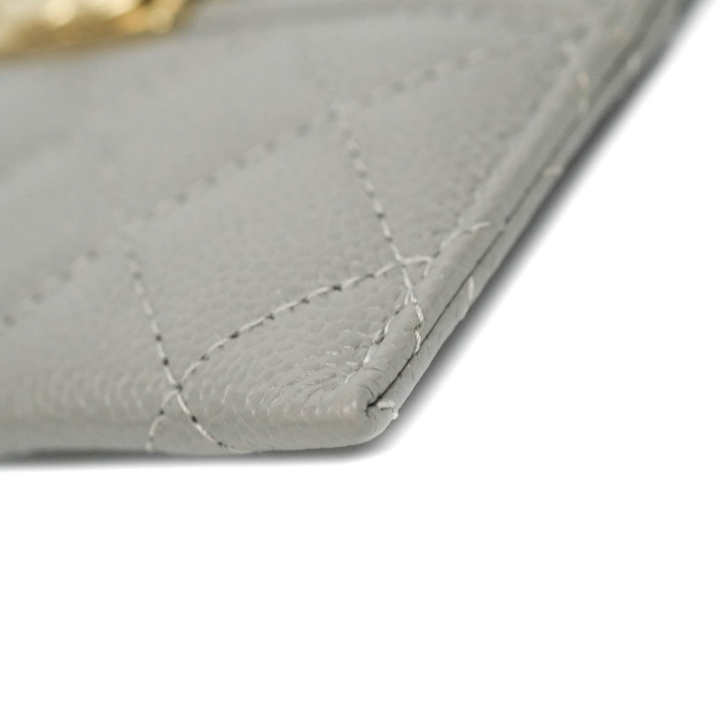 Chanel Quilted Boy Card Holder Grey Caviar Gold Hardware