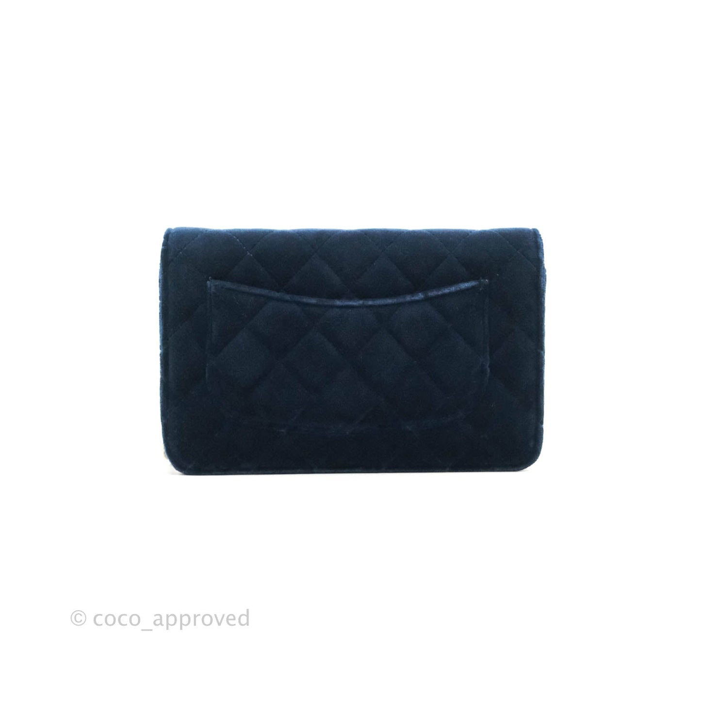 Chanel Quilted Crystal Pearl Crush Wallet on Chain WOC Navy Velvet Gold Hardware