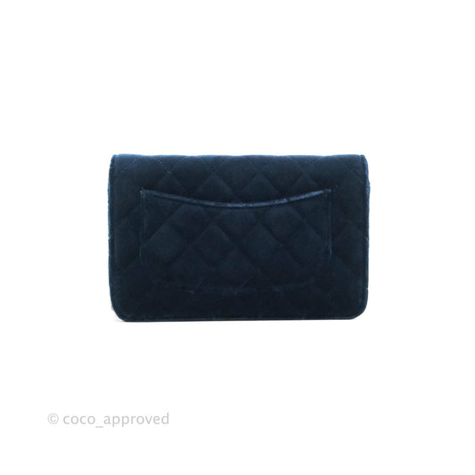 Chanel Quilted Crystal Pearl Crush Wallet on Chain WOC Navy Velvet Gold Hardware