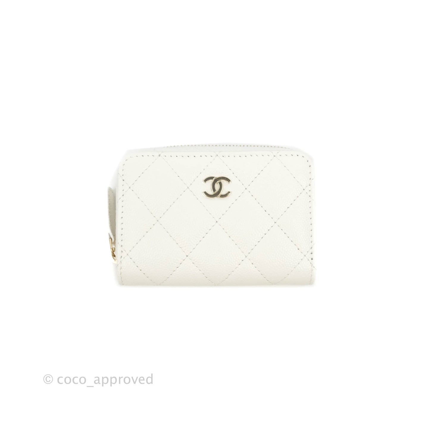 Chanel Classic Zipped Coin Purse White Caviar Gold Hardware