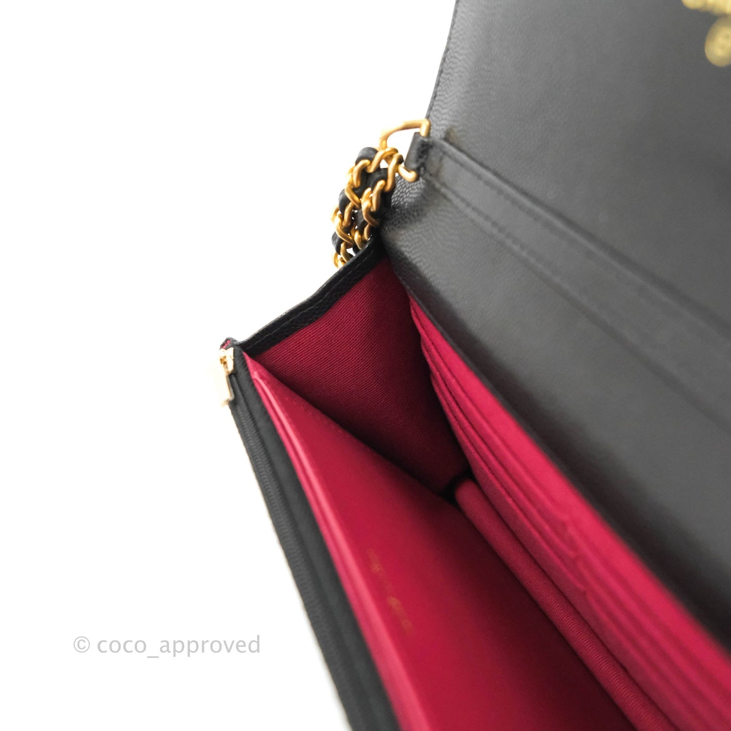Chanel Quilted Gold CC Coin Wallet on Chain WOC Black Caviar Gold Hardware