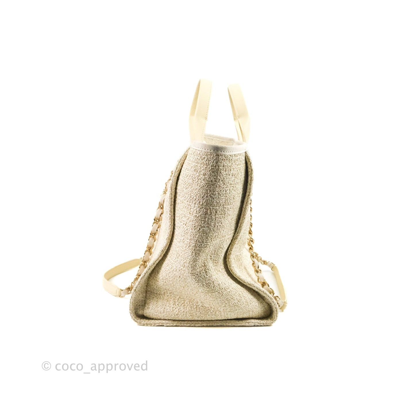 Chanel Large Deauville Ivory/Gold Canvas Gold Hardware