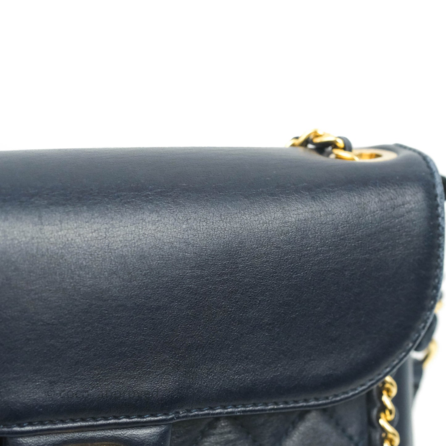 Chanel Flat Flap Bag With Chain Navy Calfskin Gold Hardware