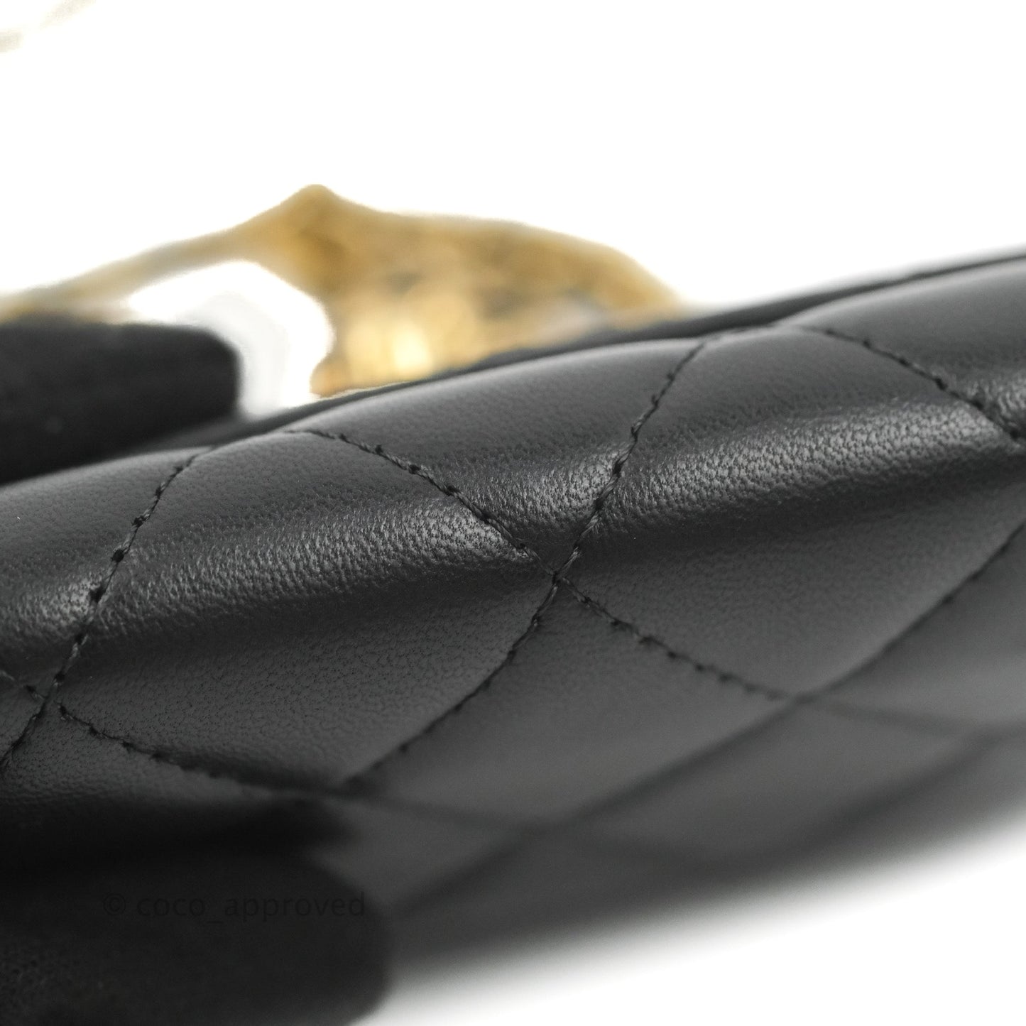 Chanel Pearl Crush Mini Clutch With Chain Black Lambskin Aged Gold Hardware